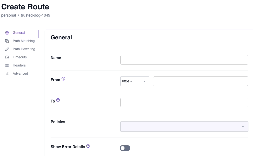 Creating a Grafana route in the Zero Console